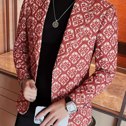 Men's Geometric Pattern Blazer #25626021 - Blazers | Red / S