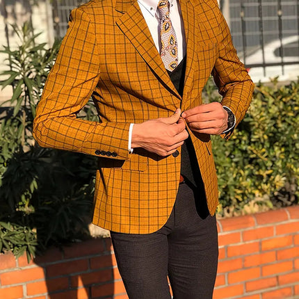 Men's Checkered Blazer #25061129 - Blazers | Yellow Plaid / S