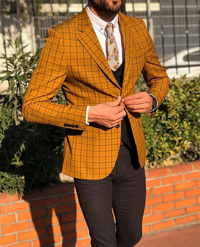 Men's Checkered Blazer #25061129 - Blazers | Yellow Plaid / S