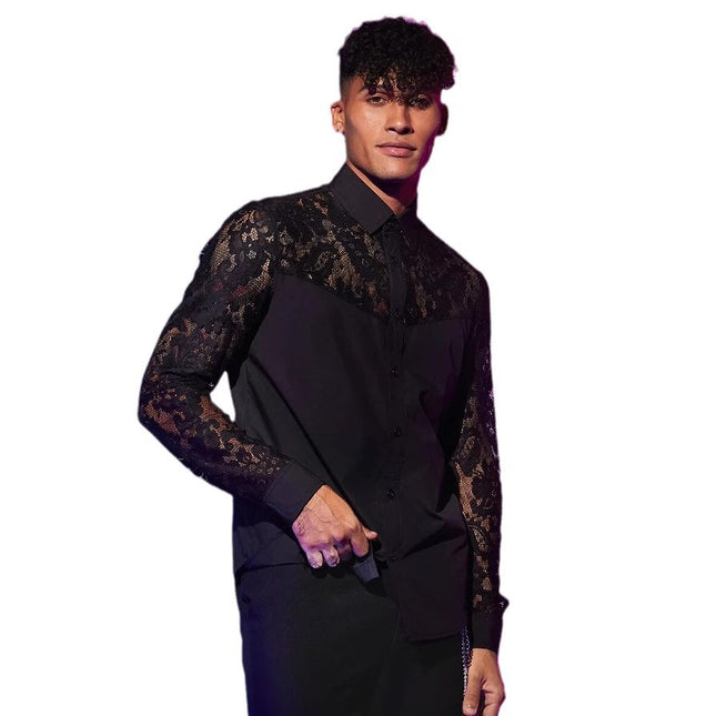 Men's Lace Patchwork Shirt #25630032 - | Black / S