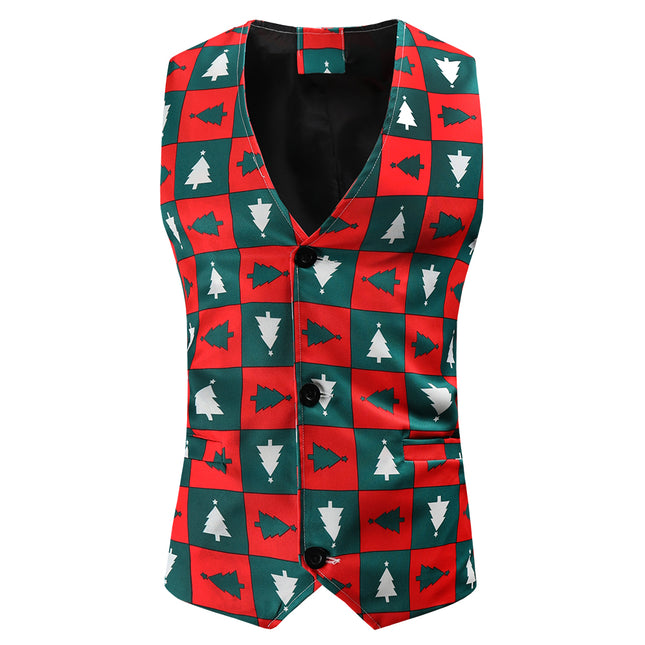 Men's Christmas Plaid Printed Vest #MJ43 - Vests | Multicolour / M