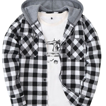 Men's Casual Plaid Hoodie #25701038 - | Black / S