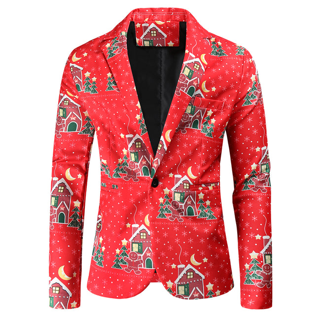 Men's Christmas Print Blazer #X48 - Blazers | Burgundy / M