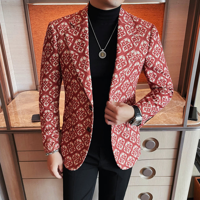 Men's Geometric Pattern Blazer #25626021 - Blazers | Red / S