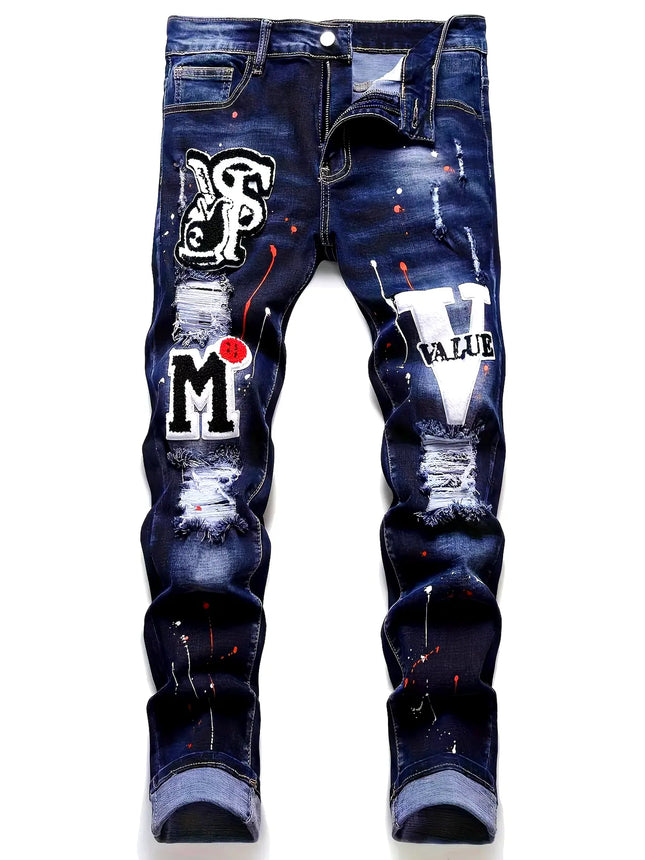 Men's Fashion Ripped Jeans #25062182 - | Navy Blue / 32
