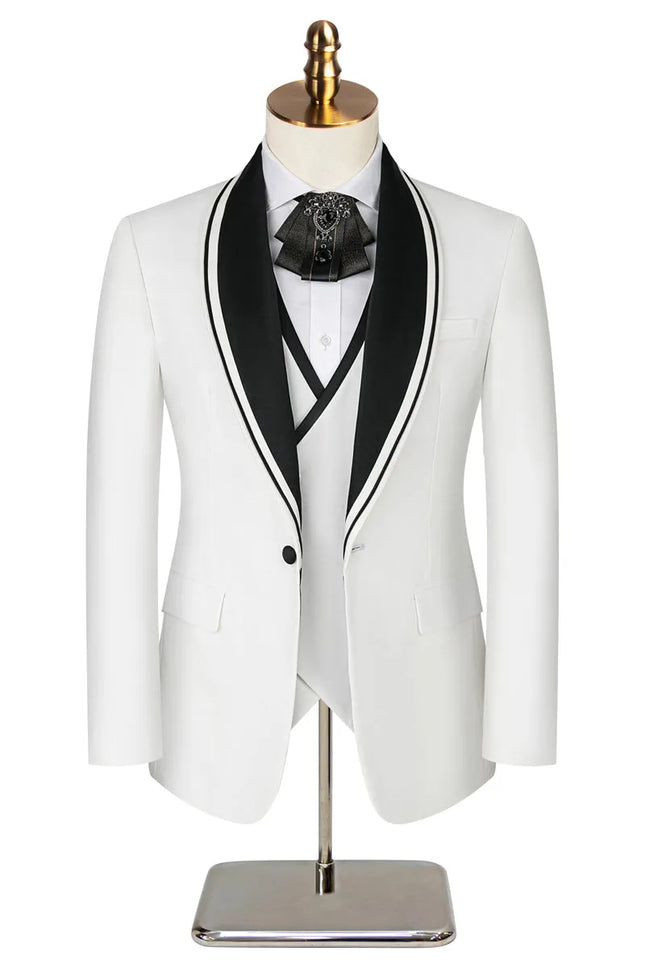 Men's 3 Piece Classic Shawl Collar Suit #S8585 - Pants | White / XS