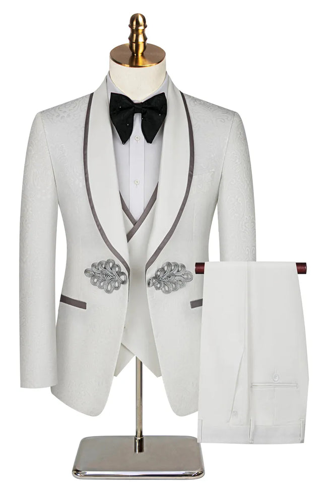 Men's 3 Piece Dapper Celebration Suit #S8582 - Suits | White / XS
