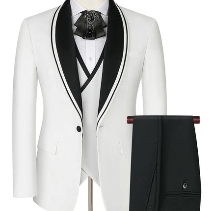 Men's 3 Piece Classic Shawl Collar Suit #S8585 - Pants | White / XS