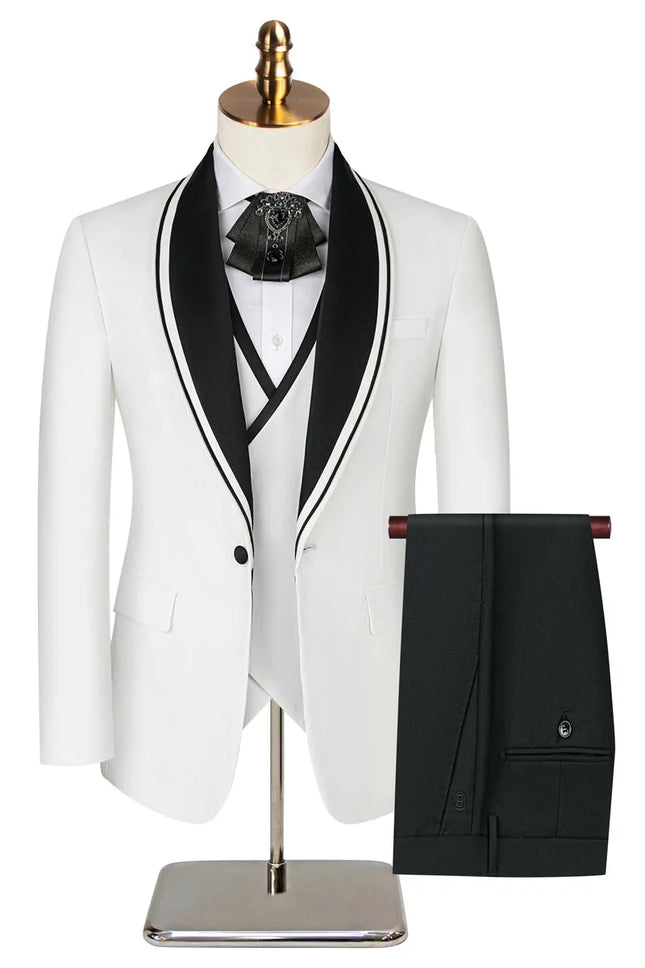 Men's 3 Piece Classic Shawl Collar Suit #S8585 - Pants | White / XS