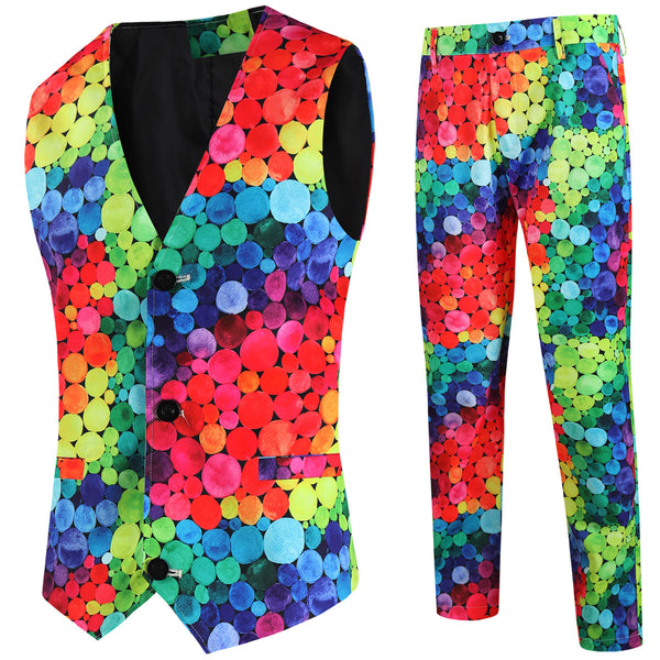Men's Colorful Printed Vest Suit