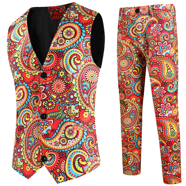 Men's Multicolor Ethnic Printed Vest Suit
