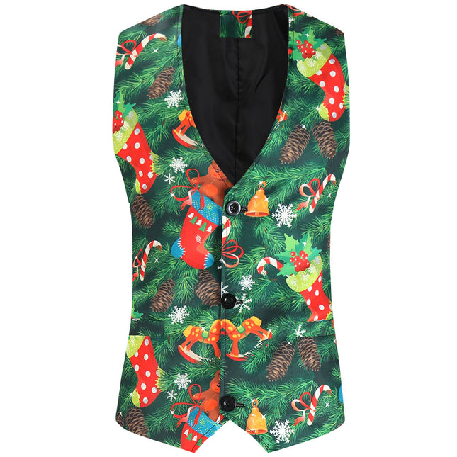 Men's Christmas Print Vest #MJ629 - Vests | Multicolour / M