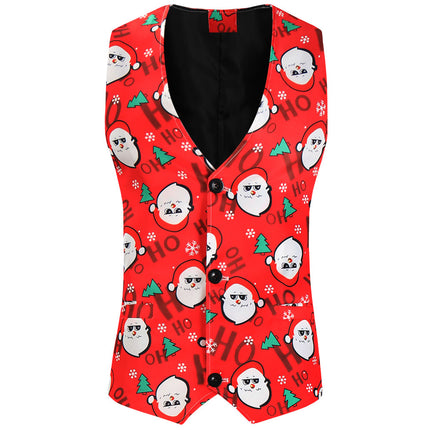 Men's Christmas Print Vest #MJ621 - Vests | Red / M