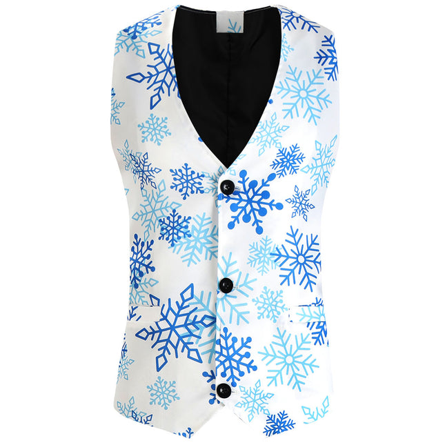Men's Snowflake Print Vest #MJ626 - Vests | Blue / M