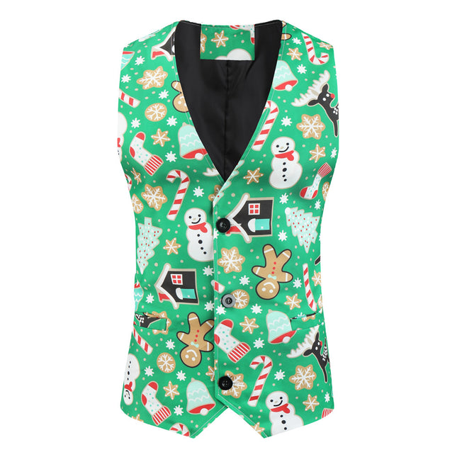 Men's Christmas Print Vest #MJ031 - Vests | Green / M