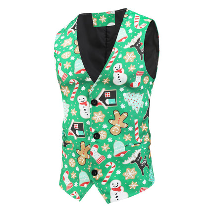 Men's Christmas Print Vest #MJ031 - Vests | Green / M