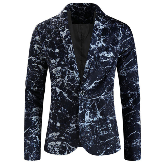 Men's Marble Print Blazer #X339 - Blazers | Navy Blue / M