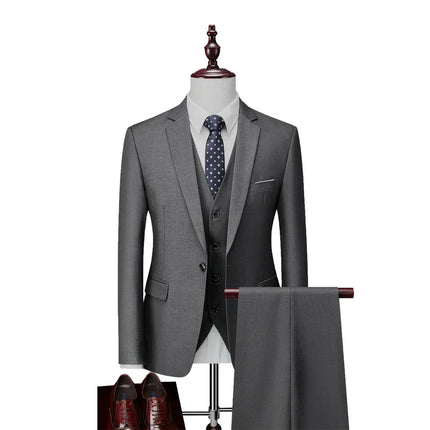 Men's 3 Piece Wedding Suit #K8143 - Suits | Dark Gray / XS