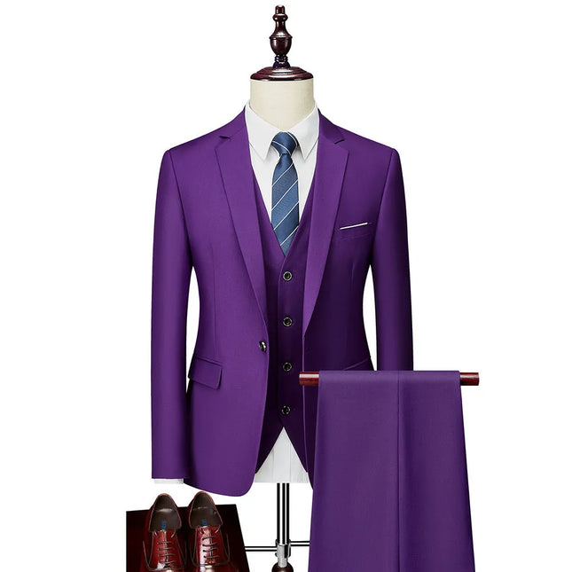 Men's 3 Piece Wedding Suit #K8143 - Suits | Purple / XS