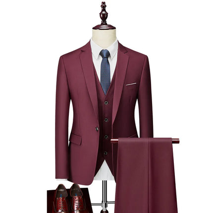 Men's 3 Piece Wedding Suit #K8143 - Suits | Wine / XS