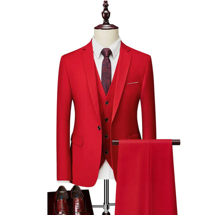 Men's 3 Piece Wedding Suit #K8143 - Suits | Red / XS