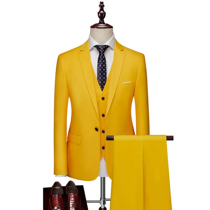 Men's 3 Piece Wedding Suit #K8143 - Suits | Yellow / XS