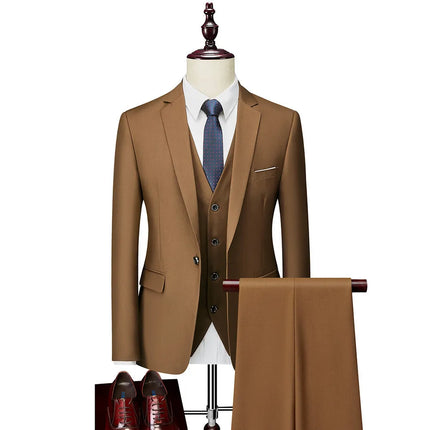 Men's 3 Piece Wedding Suit #K8143 - Suits | Brown / XS