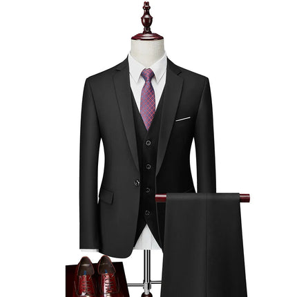 Men's 3 Piece Wedding Suit #K8143 - Suits | Black / XS