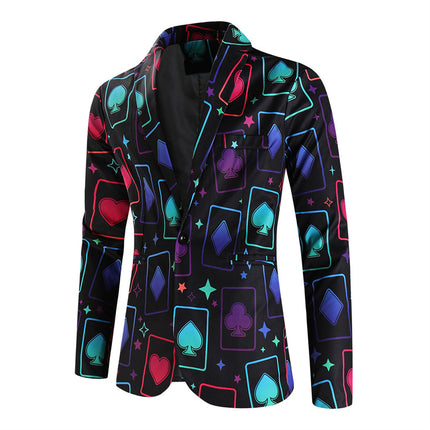 Men's Vibrant Poker Print Blazer #X1207 - Blazers | Multicolour / M