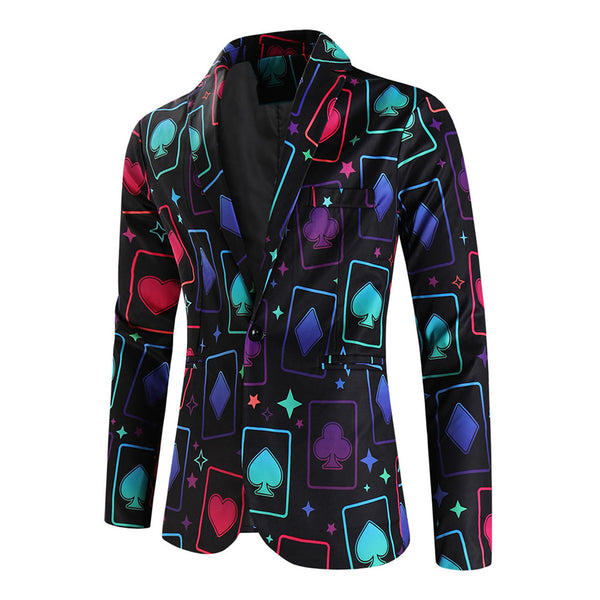 Men's Vibrant Poker Print Blazer #X1207