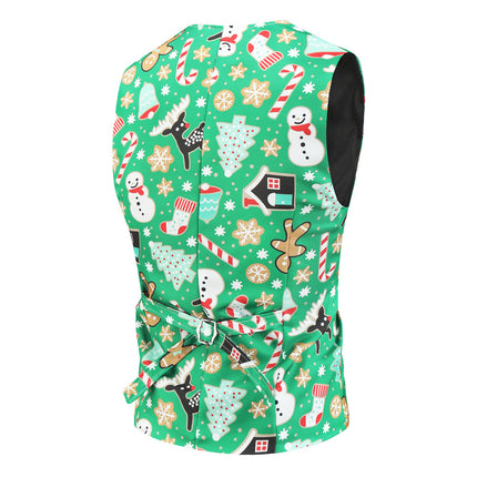 Men's Christmas Print Vest #MJ031 - Vests | Green / M