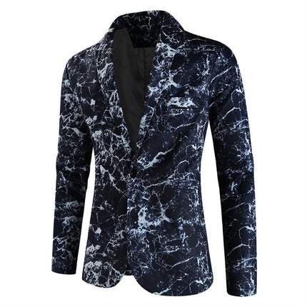 Men's Marble Print Blazer #X339 - Blazers | Navy Blue / M