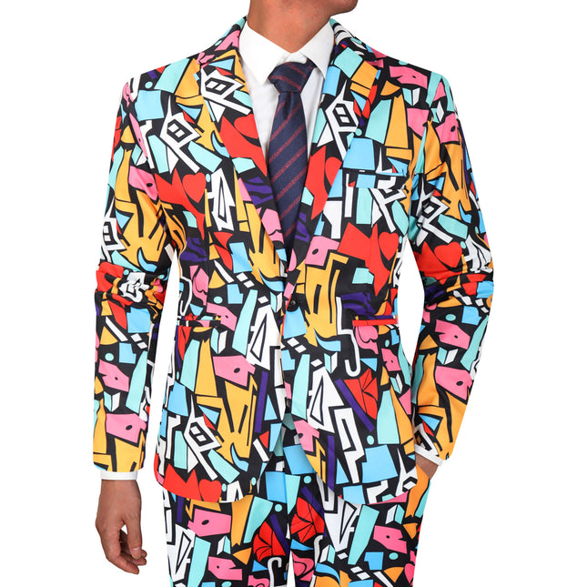 Men's Colorful Graffiti Fashion Suit Set (Blazer + Pants) - Suits | Multicolour / M