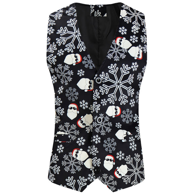 Men's Christmas Printed Vest #MJ642 - Vests | Black / M