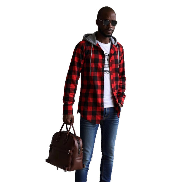 Men's Casual Plaid Hoodie #25701038 - | Black / S