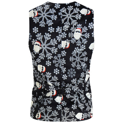 Men's Christmas Printed Vest #MJ642 - Vests | Black / M