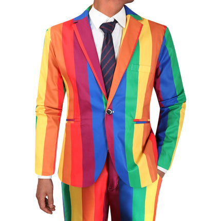 Men's Rainbow Stripe Suit Set | Bold Party & Festival Outfit - Suits | Multicolour / M