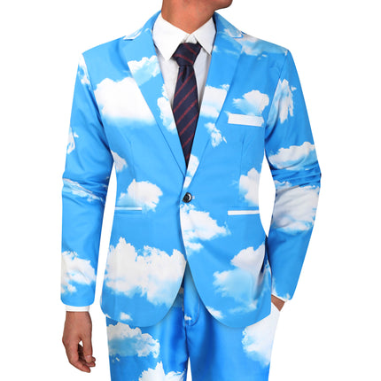 Men's Sky Cloud Print Suit Set – Unique Blue Party Blazer & Pants for Bold Style - Suits | Blue / M