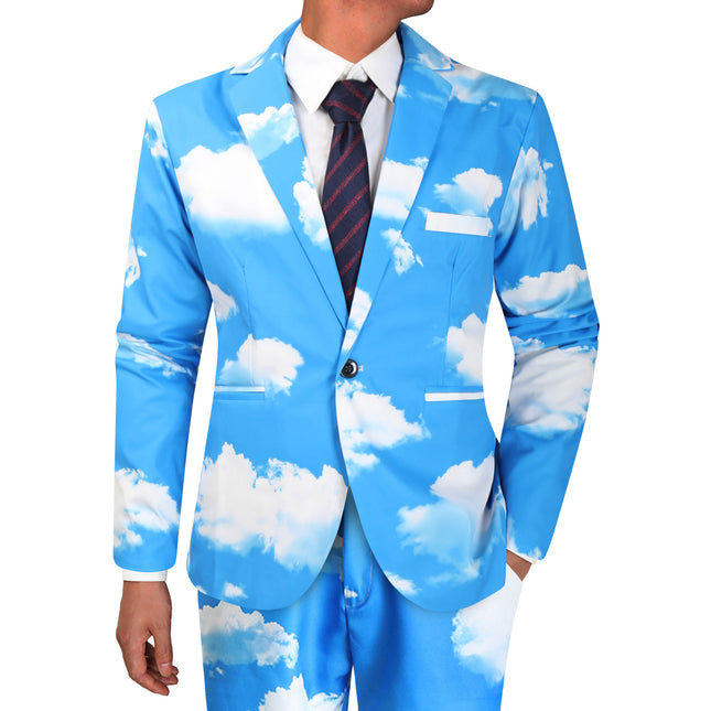 Men's Sky Cloud Print Suit Set – Unique Blue Party Blazer & Pants for Bold Style - Suits | Blue / M