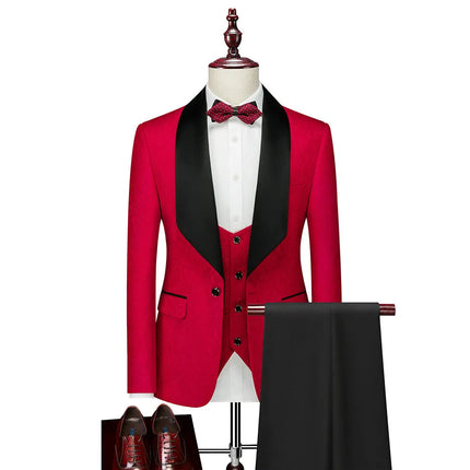 Men's 3 Piece Wedding Suit #K8149 - Suits | Red / XS