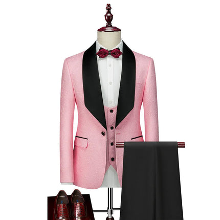 Men's 3 Piece Wedding Suit #K8149 - Suits | Pink / XS