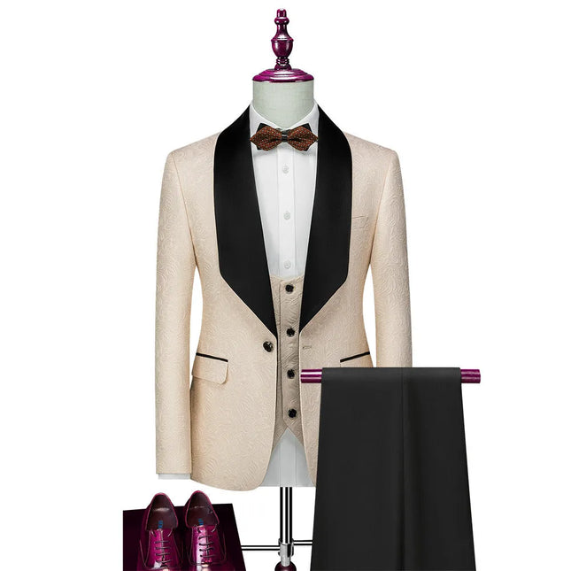 Men's 3 Piece Wedding Suit #K8149 - Suits | Apricot / XS