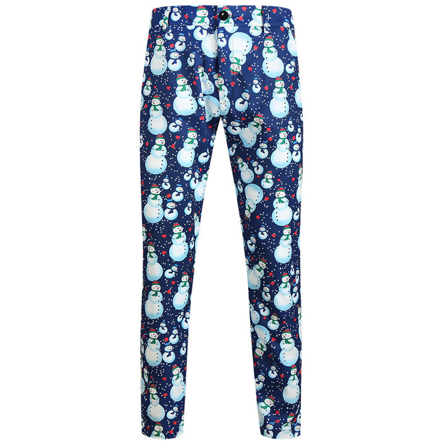 Men's Christmas Snowman Print Pants #XK645 - Pants | Blue / M