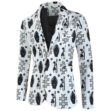 Men's Chic Printed Blazer #X327 - Blazers | White / M