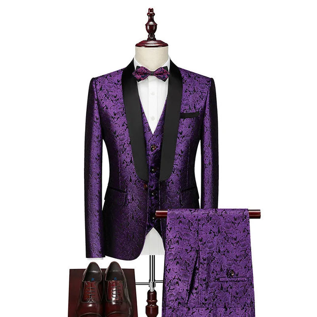 Men's 3 Piece Wedding Suit #K8138 - Suits | Purple / XS
