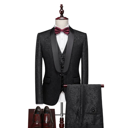 Men's 3 Piece Wedding Suit #K8138 - Suits | Black / XS