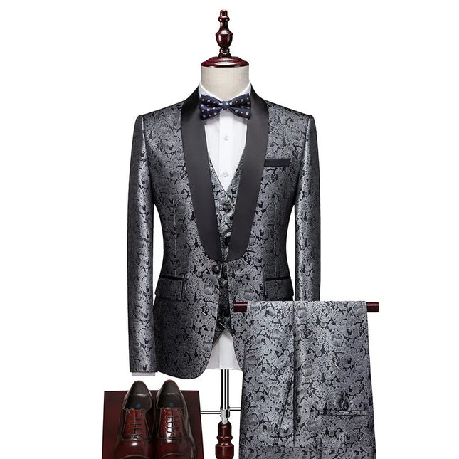 Men's 3 Piece Wedding Suit #K8138 - Suits | Silver / XS