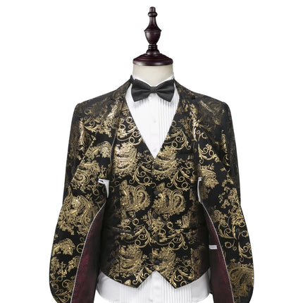 Men's Gold Foil-Embossed Three Piece Suit  #S8134