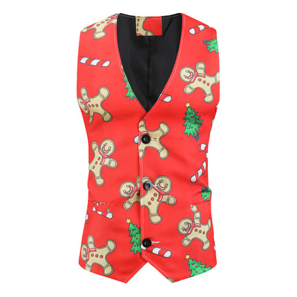Men's Christmas Bright Printed Vest #MJ026 - Vests | Red / M