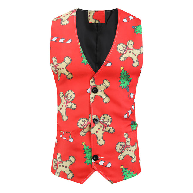 Men's Christmas Bright Printed Vest #MJ026 - Vests | Red / M